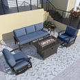 thumbnail image 1 of Gotland 5 Seats Outdoor Metal Patio Furniture Set with 2 Swivel Rocking Chairs&55,000 BTU Gas Fire Pit Table w/Glass Wind Guard Patio Conversation Sectional Sofa Sets-Navy, 1 of 8
