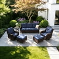 thumbnail image 1 of Gotland 6-Piece Outdoor Wicker Patio Furniture Set, 3-Seat Sofa, 2 Swivel Chairs, Coffee Table & 2 Ottomans, Weather-Resistant Conversation Set for Backyard, Porch, Deck, Navy Blue, 1 of 6