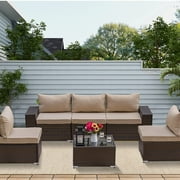 Gotland 6 Pieces Patio Conversation Set Outdoor Sectional Sofa Set PE Rattan Sectional sofa Set sand