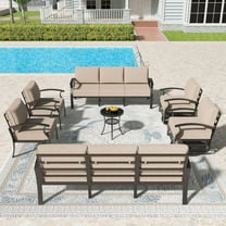 Gotland 7 Metal Stable Frame Outdoor Conversation Sets with Swivel Chairs and Sofas, Sand