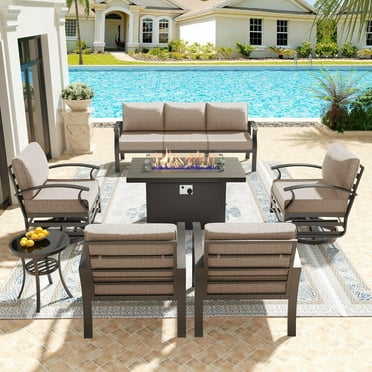 Kullavik 7-Piece Aluminum Outdoor Conversation Sets with Coffee Table, Sand