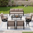 thumbnail image 1 of Gotland 7 Piece Aluminum Patio Furniture Set,Modern Metal Outdoor Patio Furniture w/5.1'' Thick Cushion,Swivel Chairs and Rectangular Coffee Table,Patio Conversation Sets for Porch,Deck,Sand, 1 of 7