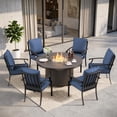 thumbnail image 1 of Gotland 7-Piece Outdoor Patio Dining Set, 48 Inch Round Propane Fire Pit Table with 6 Fixed Rocking Chairs, All Weather Patio Conversation Furniture for Backyard Deck Garden, Navy Blue, 1 of 7