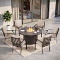 thumbnail image 1 of Gotland 7-Piece Outdoor Patio Dining Set, 48 Inch Round Propane Fire Pit Table with 6 Fixed Rocking Chairs, All Weather Patio Conversation Furniture for Backyard Deck Garden, Sand, 1 of 9