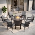 thumbnail image 1 of Gotland 7-Piece Outdoor Patio Dining Set, 48 Inch Round Propane Fire Pit Table with 6 Fixed Rocking Chairs, All Weather Patio Conversation Furniture for Backyard Deck Garden, Gray, 1 of 7