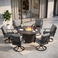 thumbnail image 1 of Gotland 7-Piece Outdoor Patio Dining Set, 48 Inch Round Propane Fire Pit Table with 6 Swivel Rocking Chairs, All Weather Patio Conversation Furniture for Backyard Deck Garden, Gray, 1 of 8