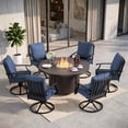 thumbnail image 1 of Gotland 7-Piece Outdoor Patio Dining Set, 48 Inch Round Propane Fire Pit Table with 6 Swivel Rocking Chairs, All Weather Patio Conversation Furniture for Backyard Deck Garden, Navy Blue, 1 of 8