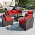 thumbnail image 1 of Gotland 7 Piece Outdoor Patio Furniture Sets, All Weather Woven Wicker Patio Sofa Brown PE Rattan Patio Set (Red), 1 of 7