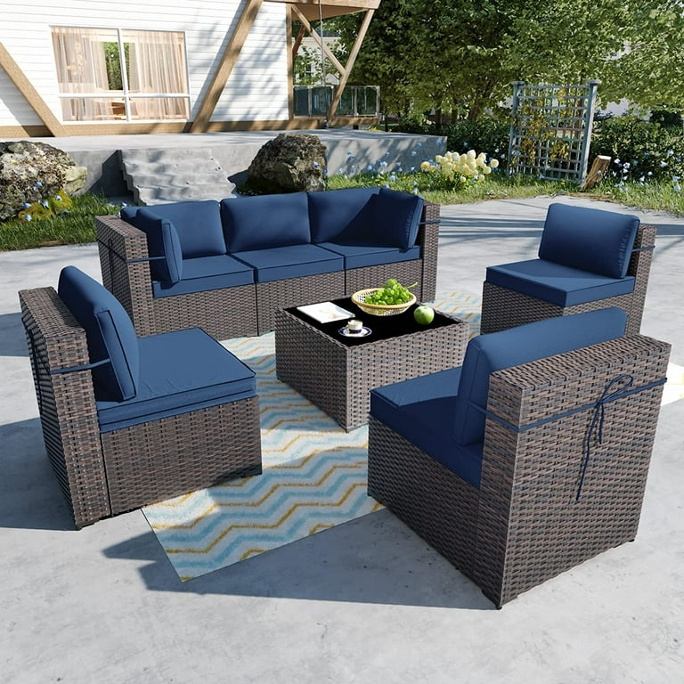 Gotland 7-Piece PE Rattan Wicker Patio Furniture Set, Seats