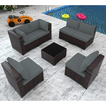Gotland 7 Sectional Outdoor Conversation Sets with Sofa and Table, Gray