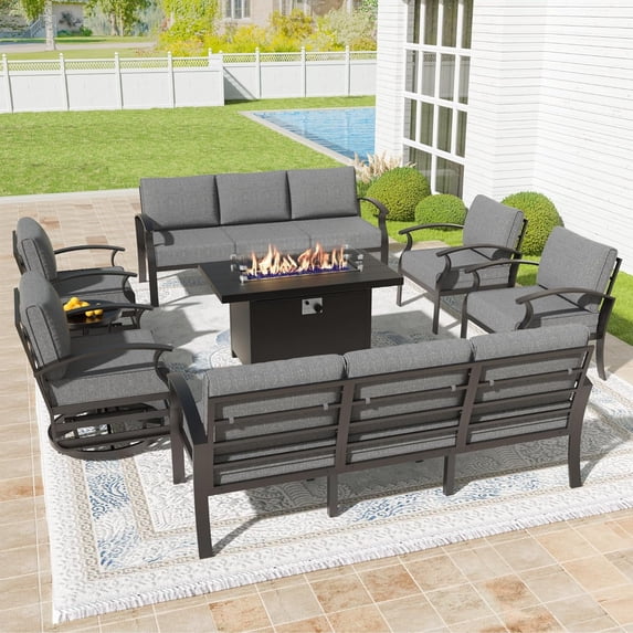 Gotland 8 Aluminum Prone to Fading Outdoor Conversation Sets with Chairs and Table, Gray/Gray
