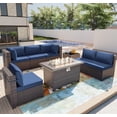 thumbnail image 1 of Gotland 8 Pieces Outdoor Patio Furniture Set with 43" Propane Fire Pit Table, PE Rattan Patio Conversation Set (Navy Blue), 1 of 8