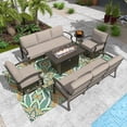 thumbnail image 1 of Gotland 8 Seats Outdoor Metal Patio Furniture Set with 2 Swivel Rocking Chairs&55,000 BTU Gas Fire Pit Table w/Glass Wind Guard Patio Conversation Sectional Sofa Sets-Sand, 1 of 8
