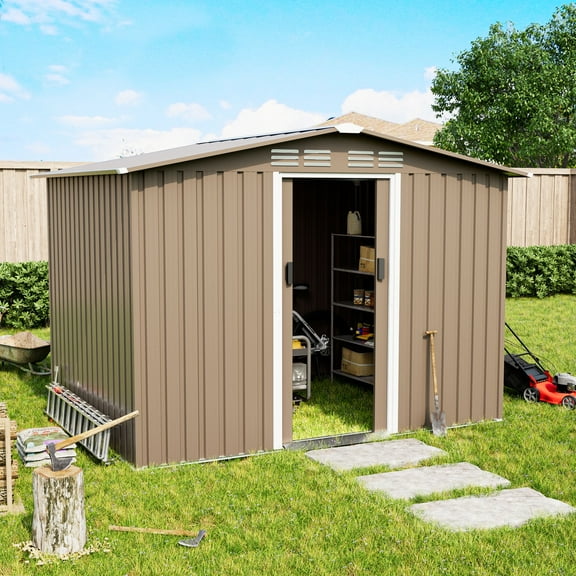 Gotland 8 x 6 FT Metal Tool Storage Shed - Waterproof Outdoor Shed with Lockable Sliding Door & Air Vents for Garden/Backyard