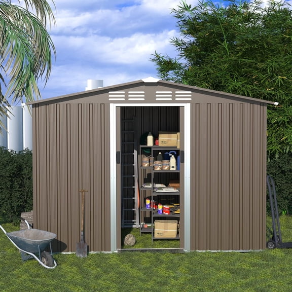 Kullavik 8' x 6' Metal Storage Shed with Lockable Sliding Doors, Air Ventilation Design - Outdoor Utility Shed for Garden, Backyard, Patio, and Lawn Tools