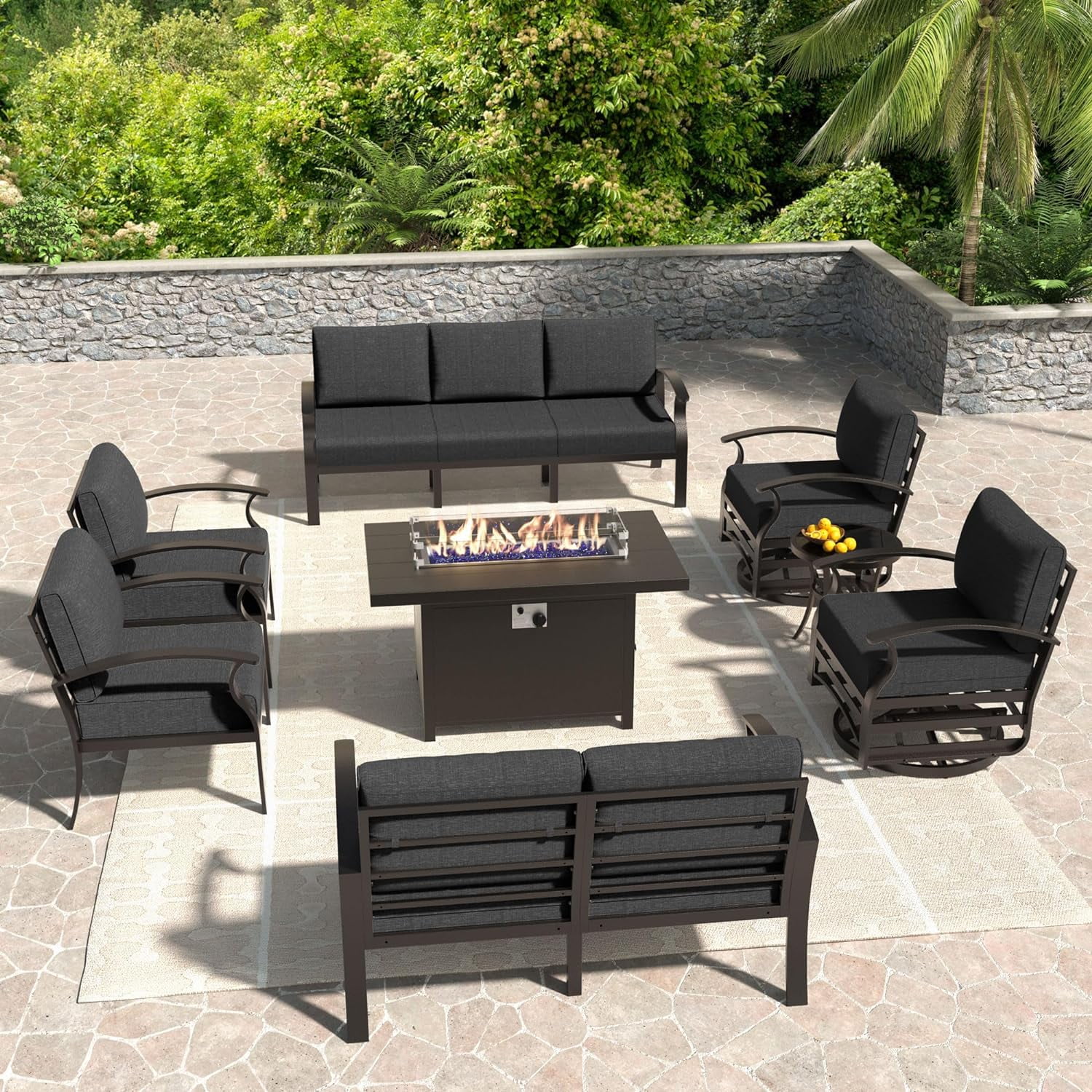 Gotland Aluminum Patio Furniture Set,8 Pieces 9 Seat Metal Outdoor Furniture Conversation Set w