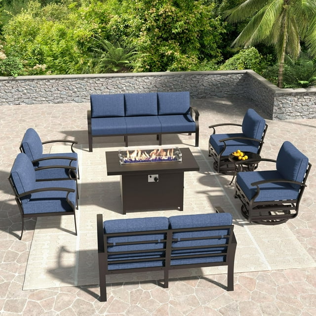 Gotland Aluminum Patio Furniture Set,8 Pieces 9 Seat Metal Outdoor