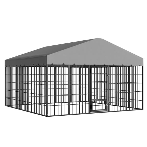 Gotland Large Outdoor Dog Kennel,118" L x 117" W x 75" H Heavy-Duty Modular Dog Cage with Waterproof Cover, UV-Resistant Roof, Anti-Rust Outdoor Dog Fence w/Double Security Locks for Backyard