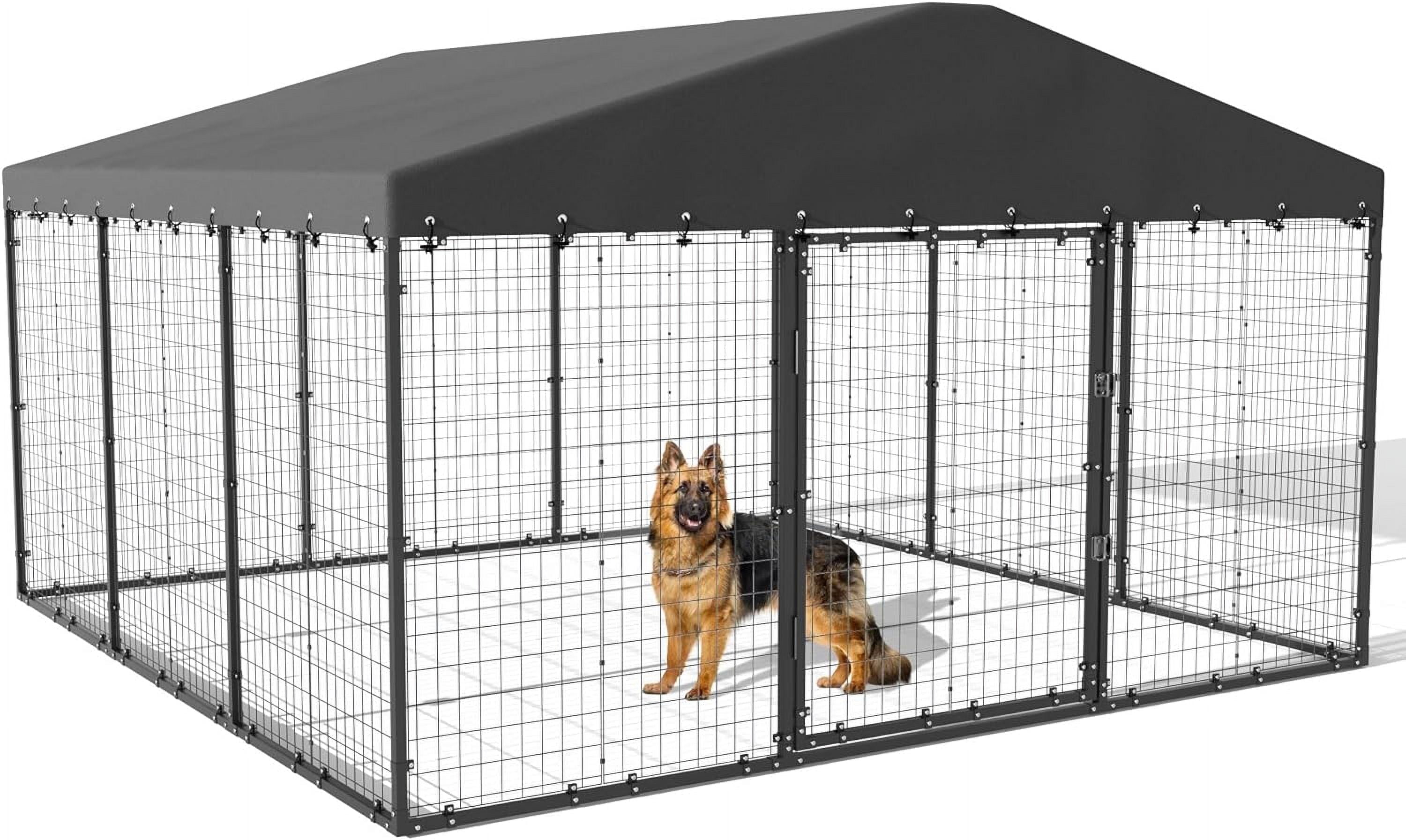Gotland Outdoor Dog Kennel, Heavy Duty with Roof Cover, Galvanized Metal Frame, Double Locks