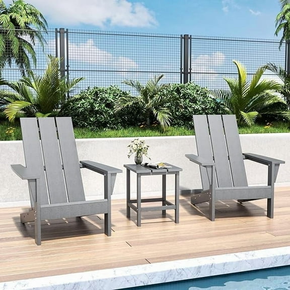 Kullavik Outdoor HDPE Faux Wood Adirondack Chair-Set of 3,Grey