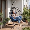 thumbnail image 1 of Gotland Outdoor Hanging Egg Chair with Stand,Patio Wicker Swing Egg Chair Hammock Chair with UV Resistant Cushion,All-Weather 485lbs Capacity for Bedroom,Balcony,Garden,Navy Blue, 1 of 9