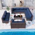thumbnail image 1 of Gotland Outdoor Patio Furniture Set 14 Pieces Sectional Rattan Sofa Set PE Rattan Wicker Patio Conversation Set with Seat Cushions and Tempered Glass Table,navy blue, 1 of 7