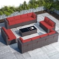 thumbnail image 1 of Gotland Outdoor Patio Furniture Set 14 Pieces Sectional Rattan Sofa Set PE Rattan Wicker Patio Conversation Set with Seat Cushions and Tempered Glass Table,red, 1 of 7