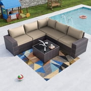 Gotland Outdoor Patio Furniture Set 6 Piece Sectional Rattan Wicker Sofa Set Patio Conversation Set,Sand