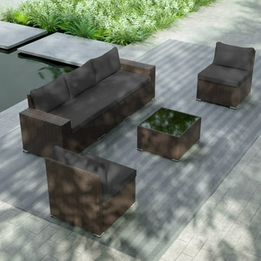 Gotland Outdoor Patio Furniture Set, 6 Pieces Outdoor Furniture All Weather Patio Sectional Sofa PE Wicker Modular Conversation Sets(grey)