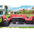 thumbnail image 1 of Gotland Outdoor Patio Furniture Set with 43" Propane Fire Pit Table, 7 Pieces Outdoor Furniture Patio Sectional Sofa Conversation Sets(red）, 1 of 5