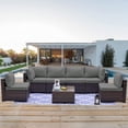 thumbnail image 1 of Gotland Patio Furniture Set 7Pcs Outdoor Sectional Rattan Sofa Set Brown Wicker Grey Cushion,1 Table, 1 of 6