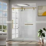 Kullavik Shower Door 56-60" W × 76" H Frameless Glass Shower Door, 5/16" (8mm) Clear Tempered Glass, Slidable Shower Door with Stainless Steel Handle, Noiseless, Waterproof and Shatterproof