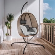 Gotland Outdoor Foldable Egg Chair with Stand, Patio Textilene Swing Egg Chair Hammock Chair with UV Resistant Cushion, All-Weather 485lbs Capacity for Bedroom Balcony Garden, GreyD1