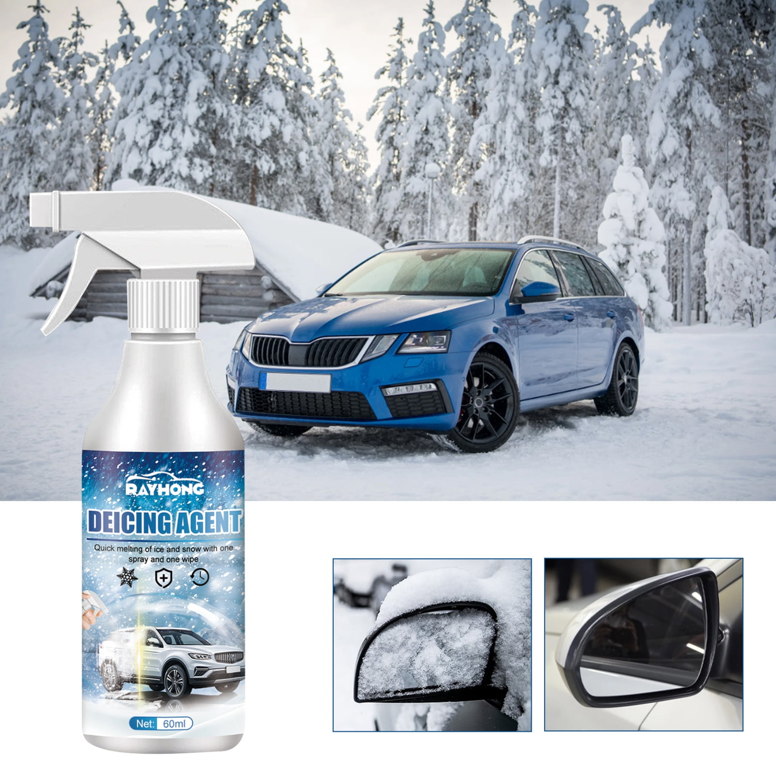 1 Set Winter Car Glass Ice & Snow Remover Solution. Windshield Deicer Spray  60ml