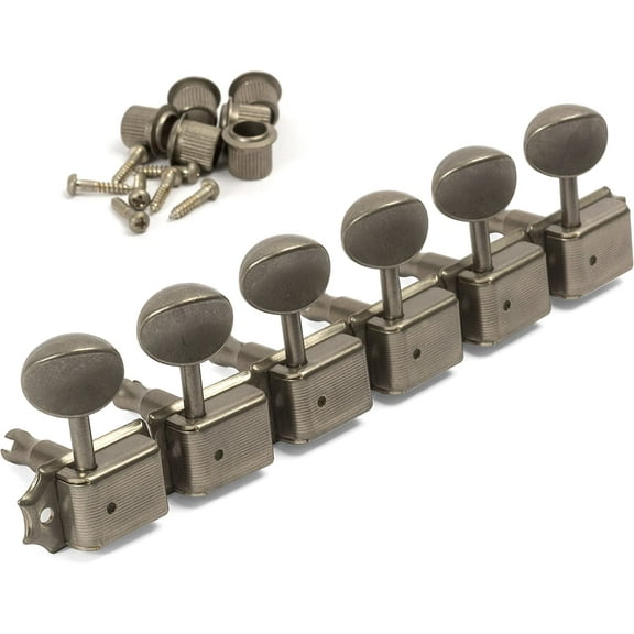 Gotoh Vintage-style Oval Knob 6-In-Line Tuners, Relic Nickel