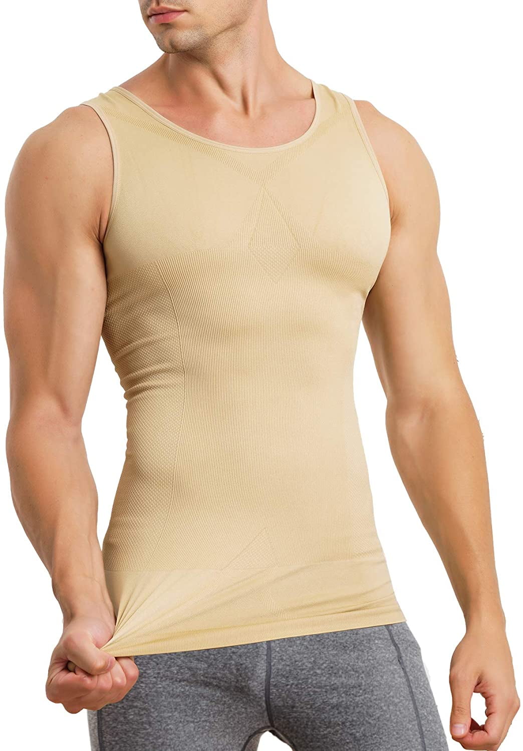 Gotoly Compression Shirt for Men Slimming Undershirt Body Shaper Tank Top  for Gynomastica Sleeveless Shapewear Vest Men(Beige Medium-Large) 