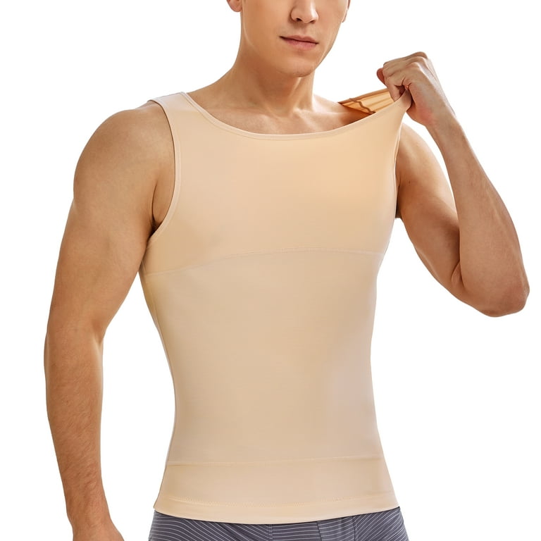 Gotoly Mens Compression Shirt Slimming Body Shaper Vest Sleeveless  Undershirt Tank Top Tummy Control Shapewear for Men(Beige 3X-Large)