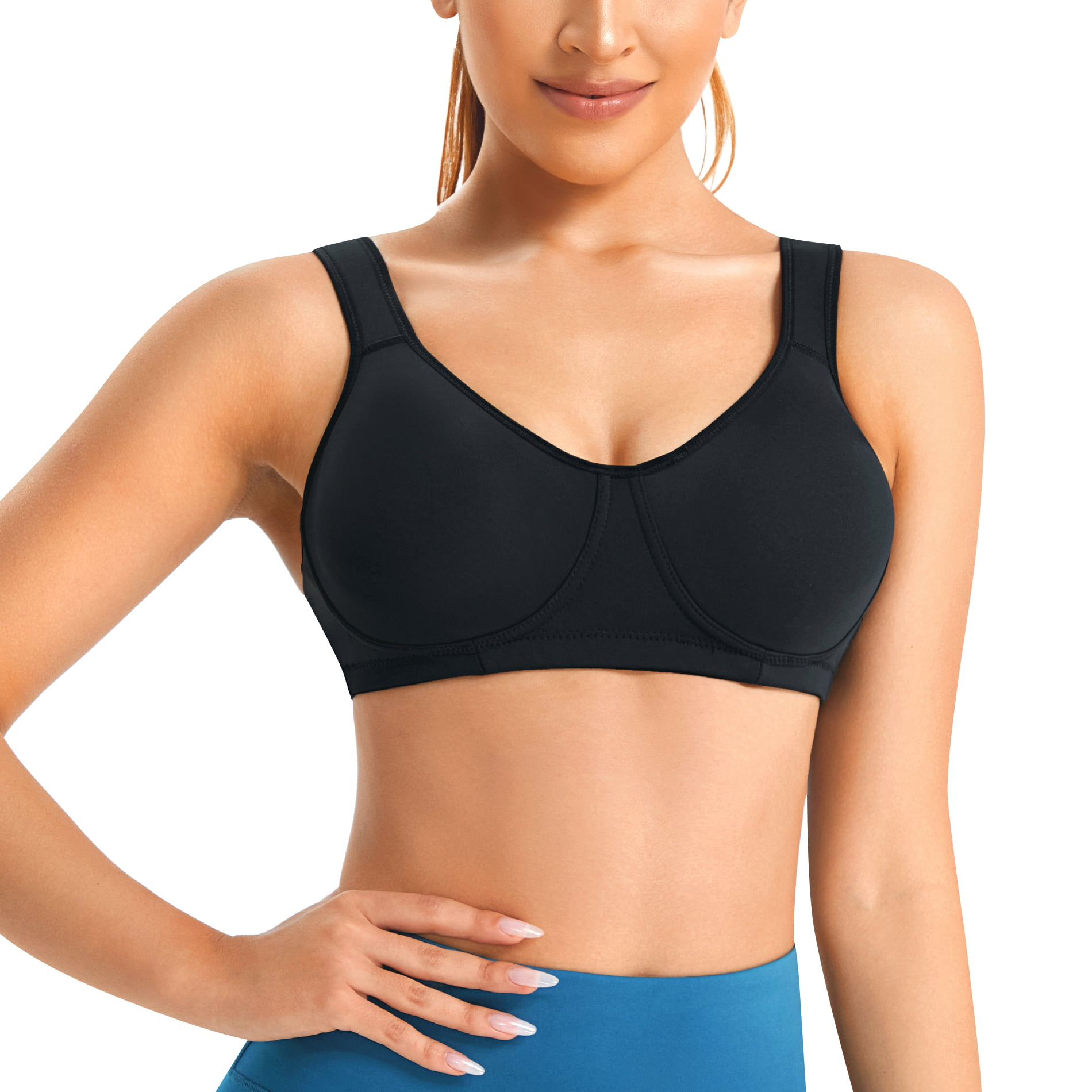 Gotoly High Impact Sports Bra for Women Wireless Adjustable Straps  Supportive Bounce Control Girls Gym Running Bra(Black Small)