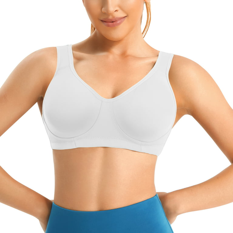 Gotoly Womens Sports Bra High Impact Full Support Adjustable Bounce Control  Straps Hooks Wireless Workout Fitness(White Small) 
