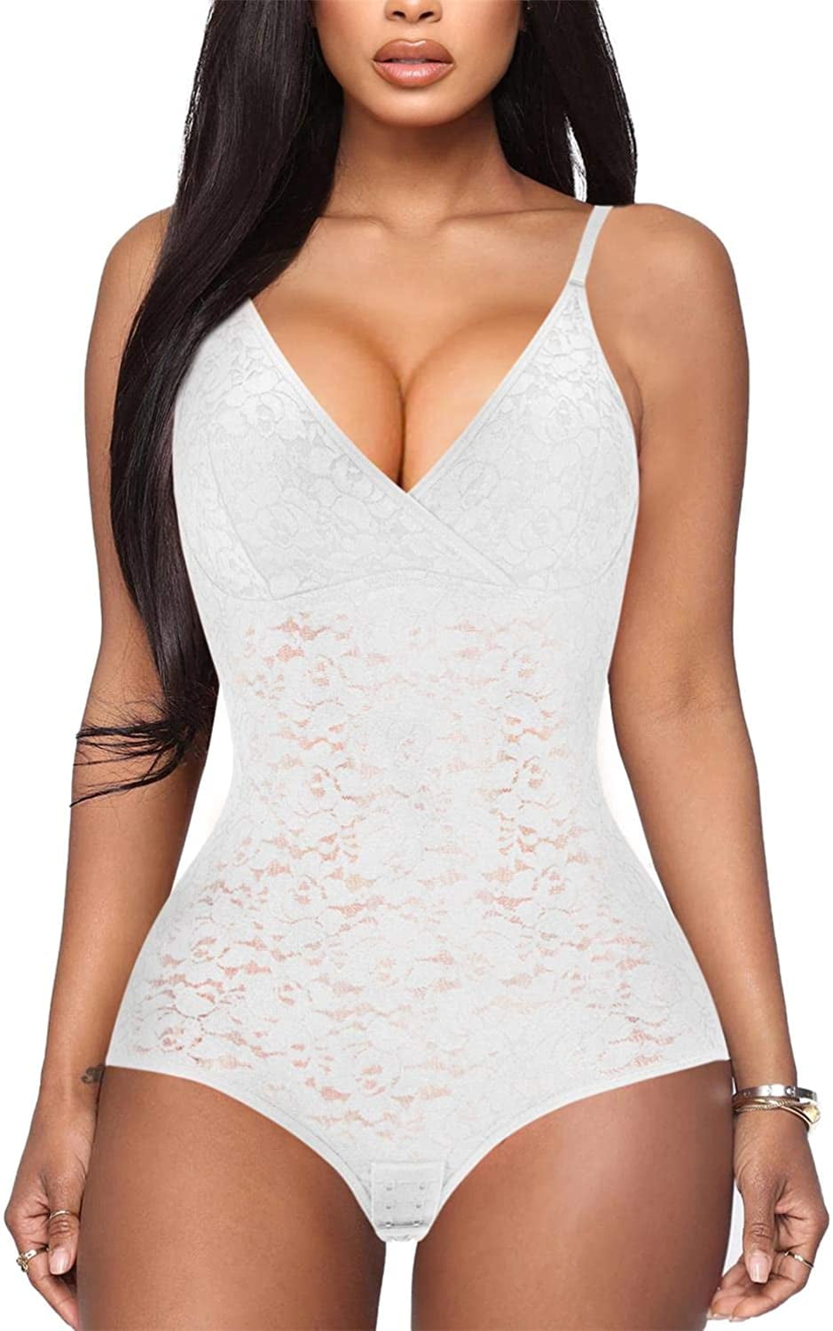 Lace Bodysuit For Women Tummy Control Shapewear V-neck Backless Camisole  Sleeveless Slimmer Tops