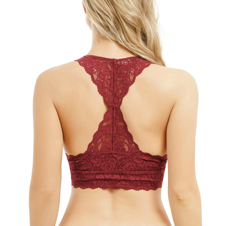 Gotoly Lace Racerback Bralette For Womens Wireless Bra Padded Deep V Neck  Crop Top (Red Medium) 