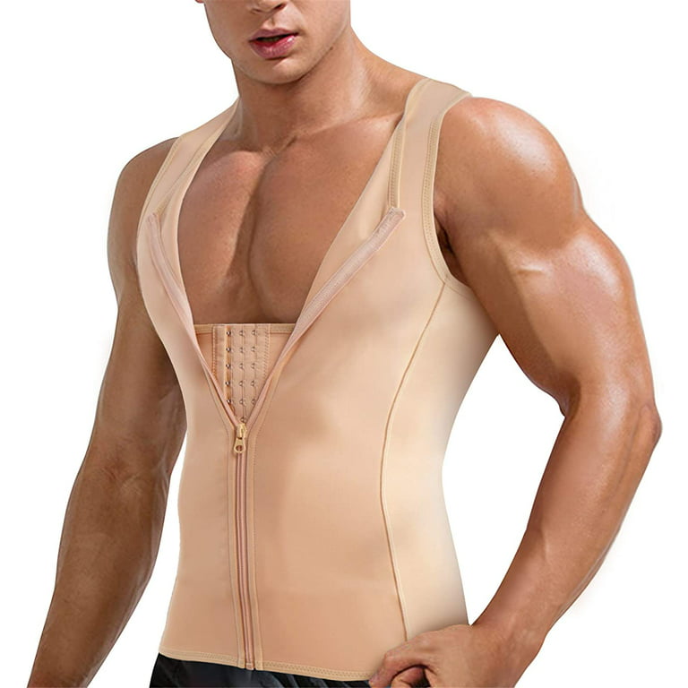 Gotoly Men Shapewear Slimming Body Shaper Compression Shirt Tank top with  Zipper Underwear For tummy control(Beige 3X-Large) 