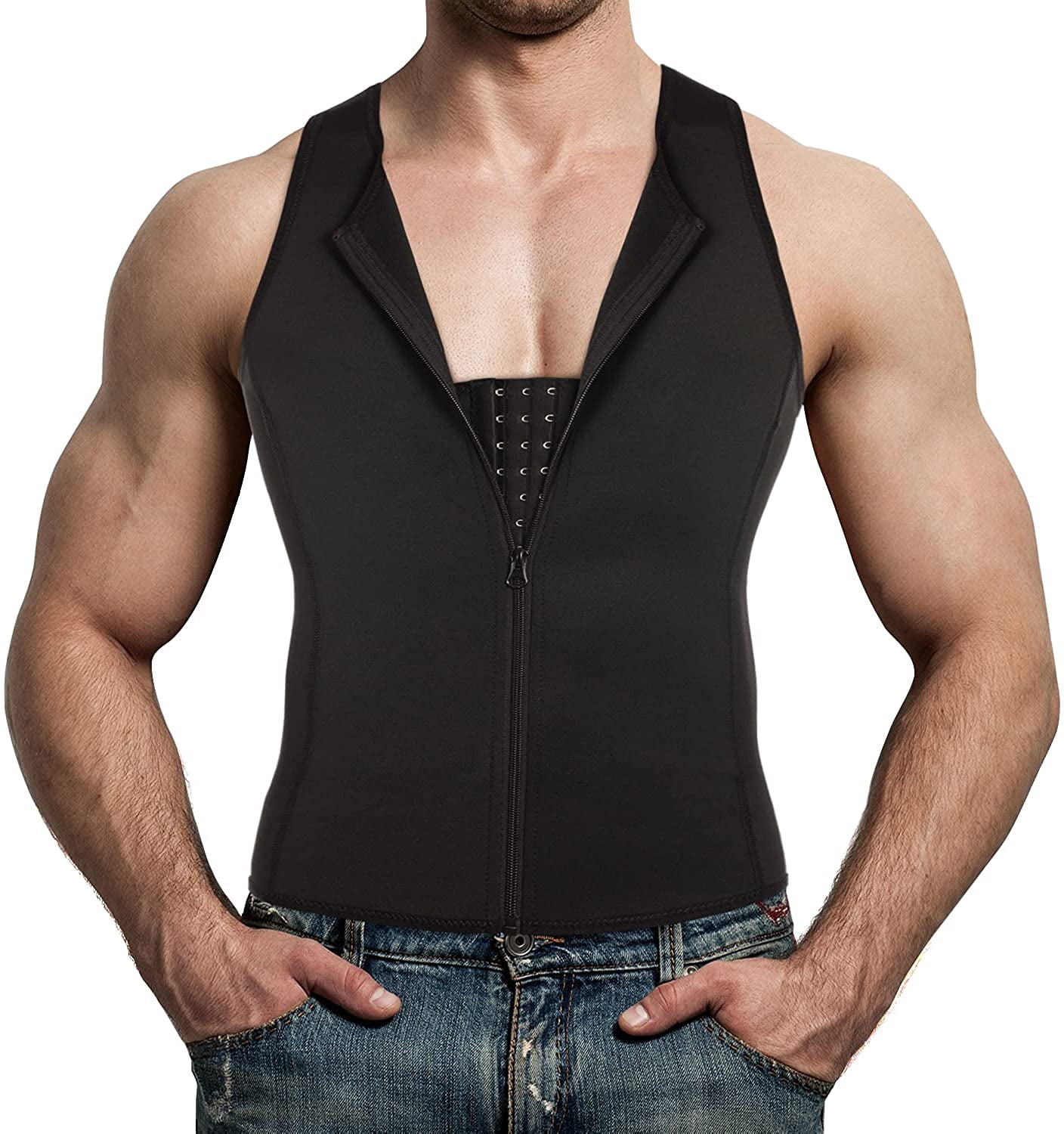 Gotoly Men Shapewear Slimming Body Shaper Compression Shirt Tank top with  Zipper Underwear For tummy control(Black Small) 