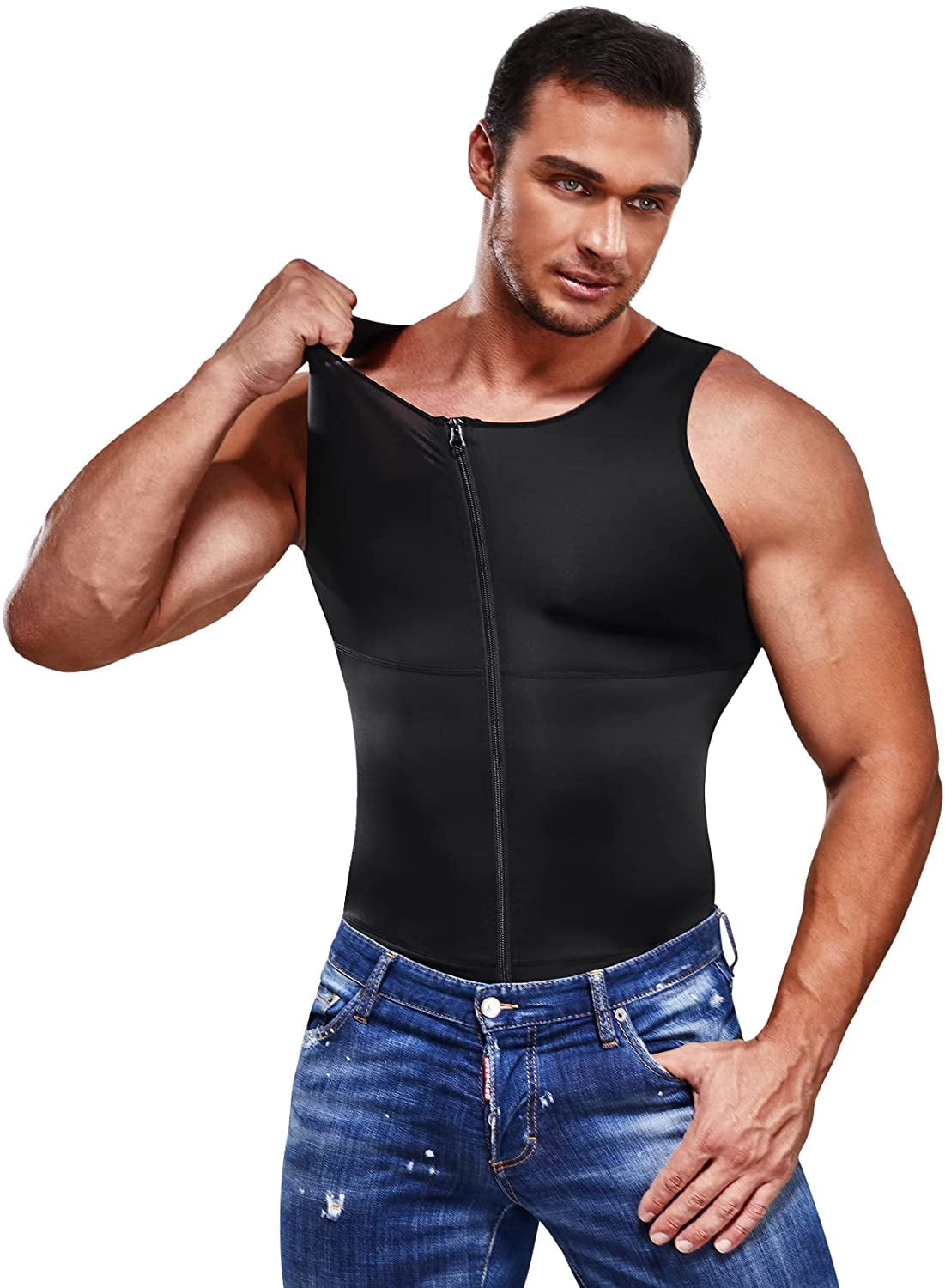 Gotoly Mens Compression Shirt Belly Slimming Body Shaper Vest Sleeveless  Zipper Undershirt Tank Top Shapewear(Black 4X-Large) 