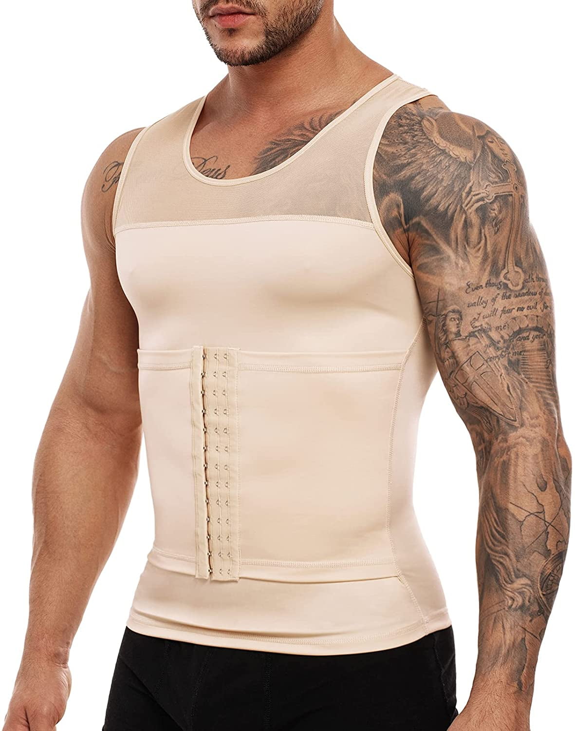 Gotoly Mens Compression Shirt Slimming Body Shaper Vest Sleeveless  Undershirt Tank Top Tummy Control Shapewear for Men(Beige 3X-Large)