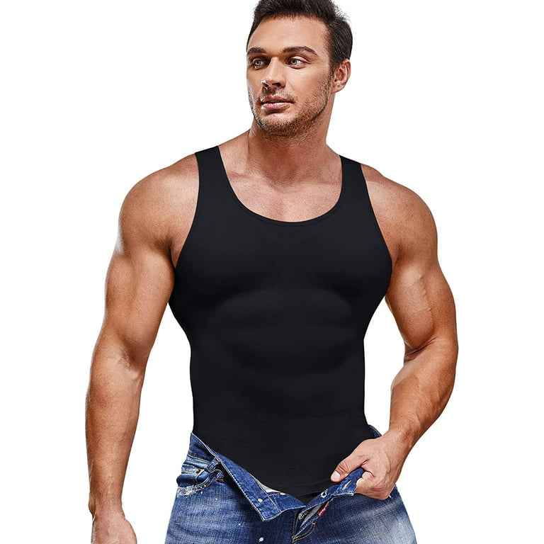 Mens Compression Shirt Slimming Body Shaper Vest Workout Tank Tops Abs  Abdomen Undershirts XX-Large Black