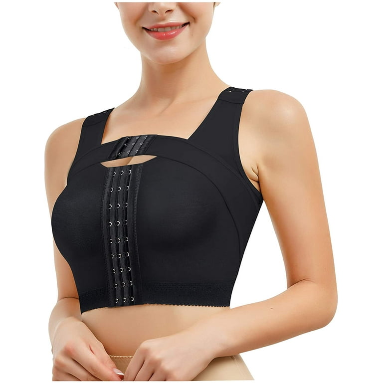 Gotoly Post Surgery Front Closure Bra for Women Posture Corrector Compression Shapewear Tops with Breast Support Band Black Small Walmart