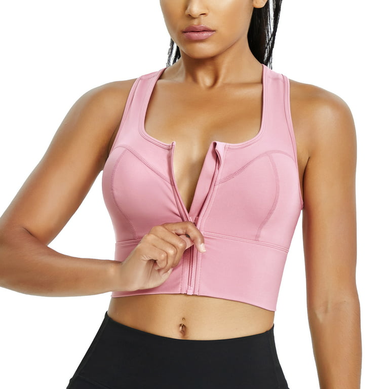Gotoly Racerback Sports Bra for Womens Longline Yoga Bra Zip Front Crop Top  Padded Tank Tops Workout Shirt(Black Small) 
