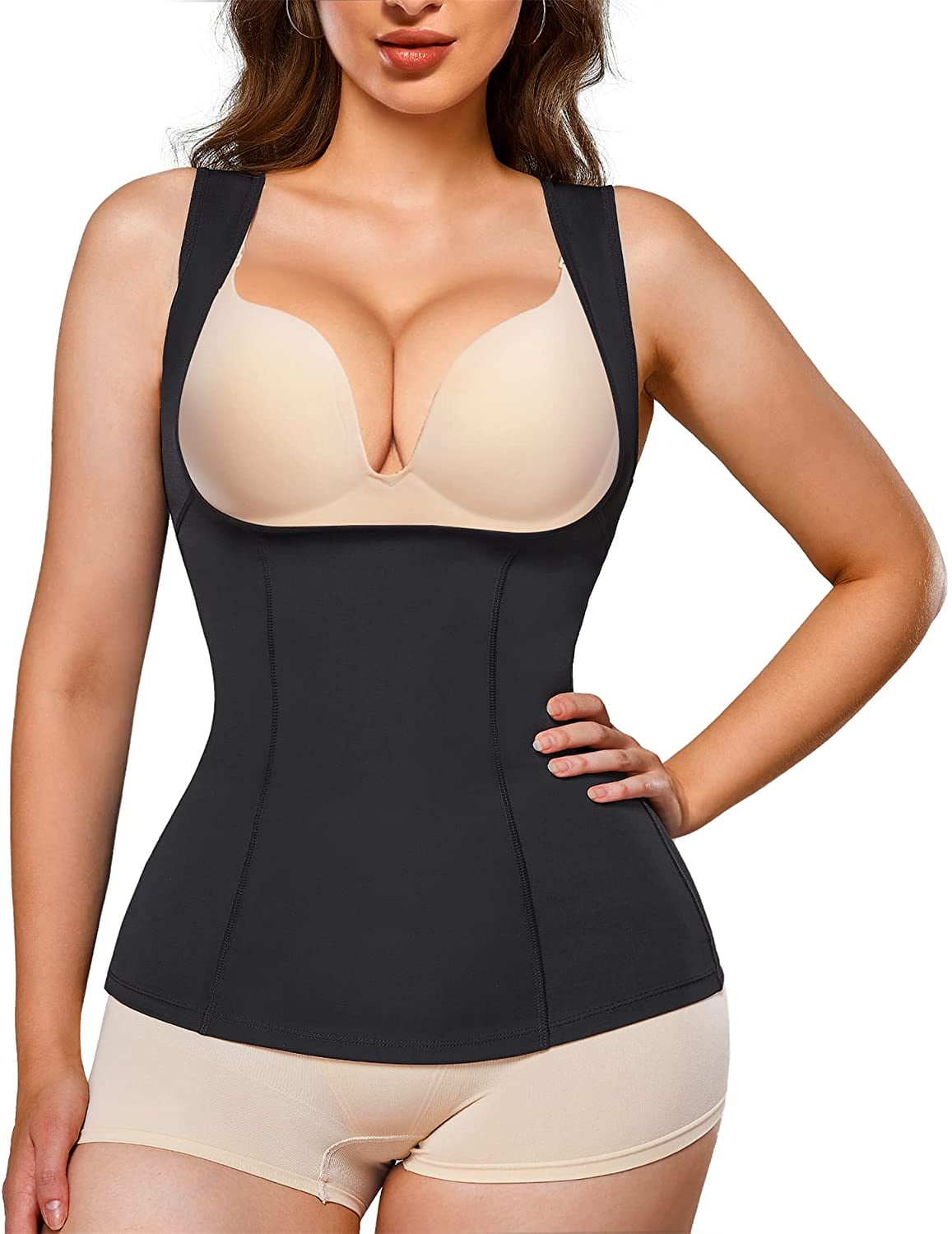 Gotoly Underbust Corset Tops Waist Trainer Tummy Control Shapwear Slimming Body Shaper Black Medium