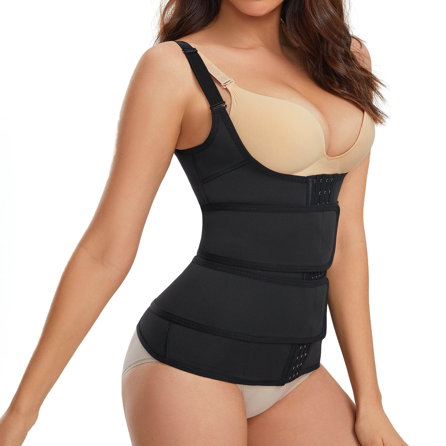 Gotoly Waist Trainer for Women Body Shaper Girdles Shapewear Tummy control  Corset Zipper Vest With Adjustable Straps(Black Medium) 